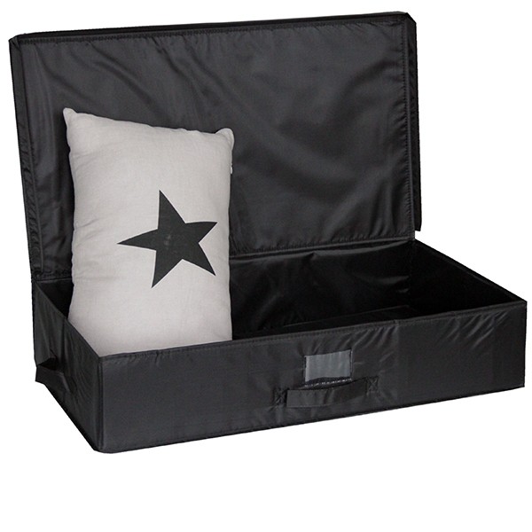 Boîte de rangement sous lit tissu avec porte étiquette noir grand modèle