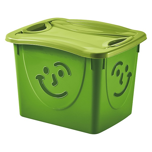 Bac de Rangement Fancy Box Smile avec Couvercle Vert 30 L pour enfant