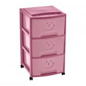 Tour Smile Rose Pastel avec trois tiroirs et roulettes pour enfant