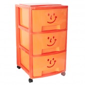 Tour de rangement plastique Fancy Smile Orange avec trois tiroirs et roulettes pour enfant
