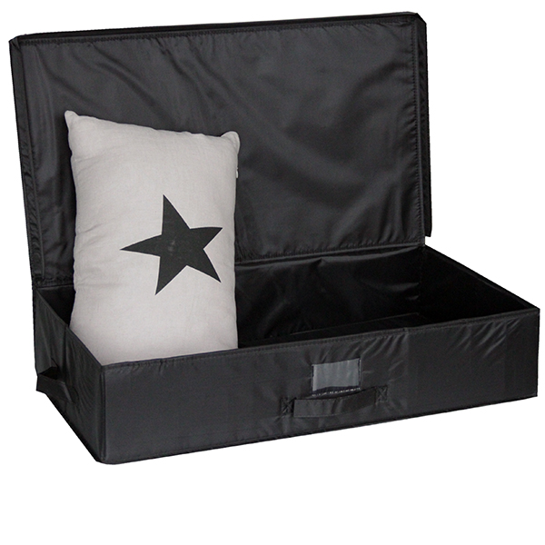 Boîte de rangement sous lit tissu avec porte étiquette noir grand